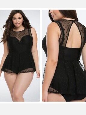 Torrid Polka Dot Mesh One Piece Swimsuit sz  0x/12